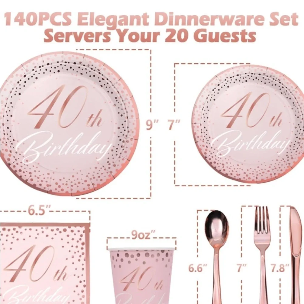 Pink and Gold Disposable Tableware Set for Parties